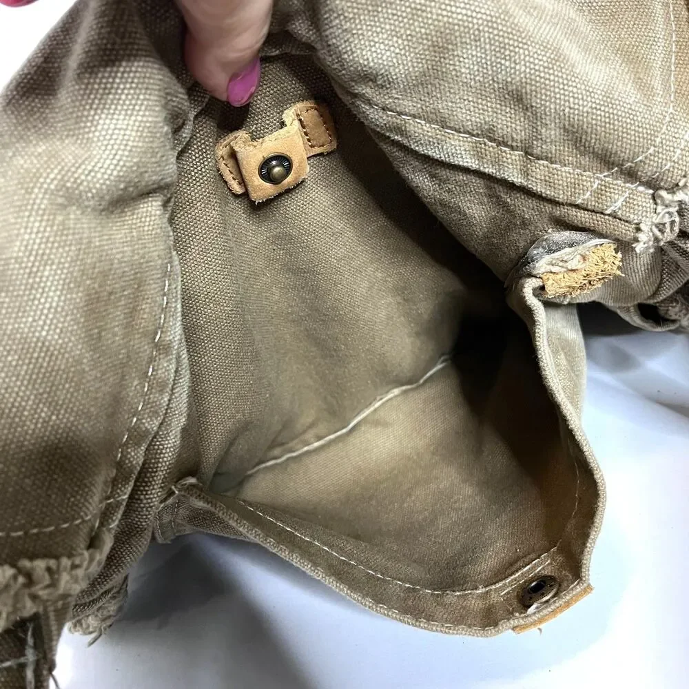 Scruffy Dog Trading Co Vtg Messenger Khaki Canvas Tan Leather Shoulder Bag
